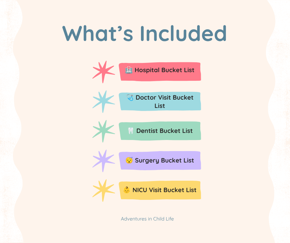 Healthcare Adventure Bucket Lists for Kids | Hospital, Surgery, Pediatrician, Dentist & NICU Printable | Medical Play PDF