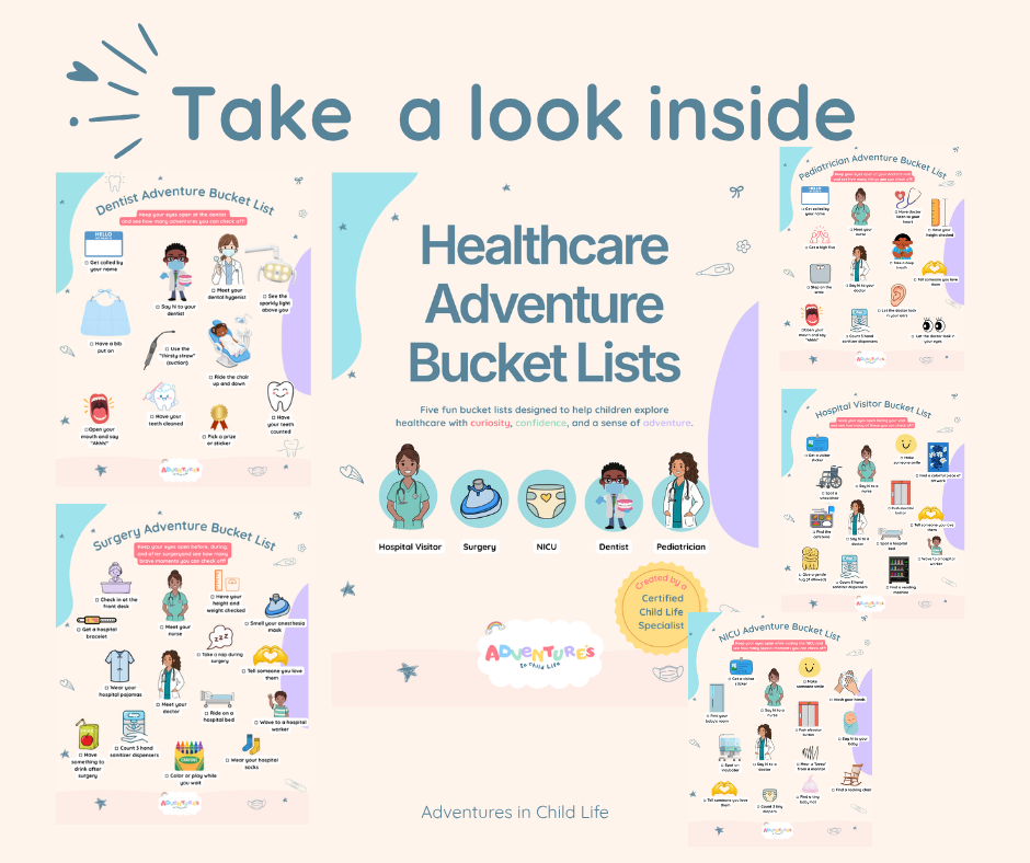 Healthcare Adventure Bucket Lists for Kids | Hospital, Surgery, Pediatrician, Dentist & NICU Printable | Medical Play PDF