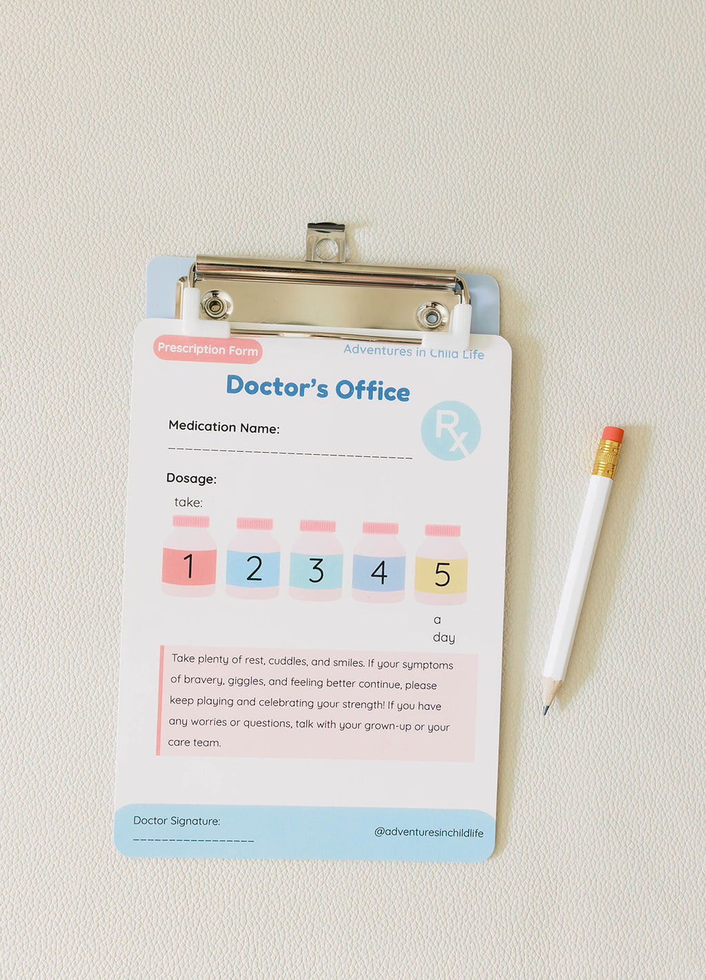 Kids Doctor Pretend Play Kit | Medical Play Cards, Clipboard, Pencil, Stickers