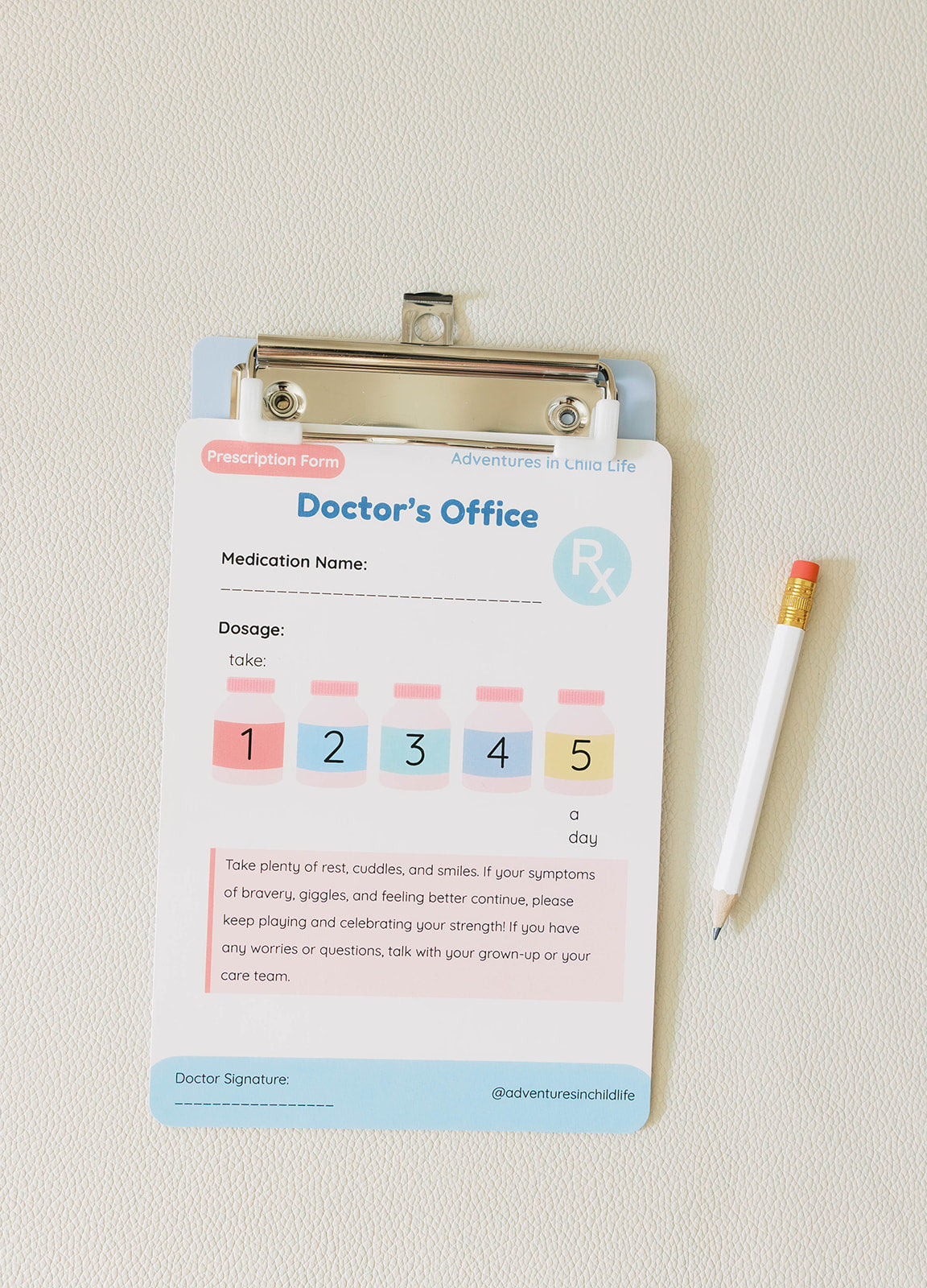 Kids Doctor Pretend Play Kit | Medical Play Cards, Clipboard, Pencil, Stickers