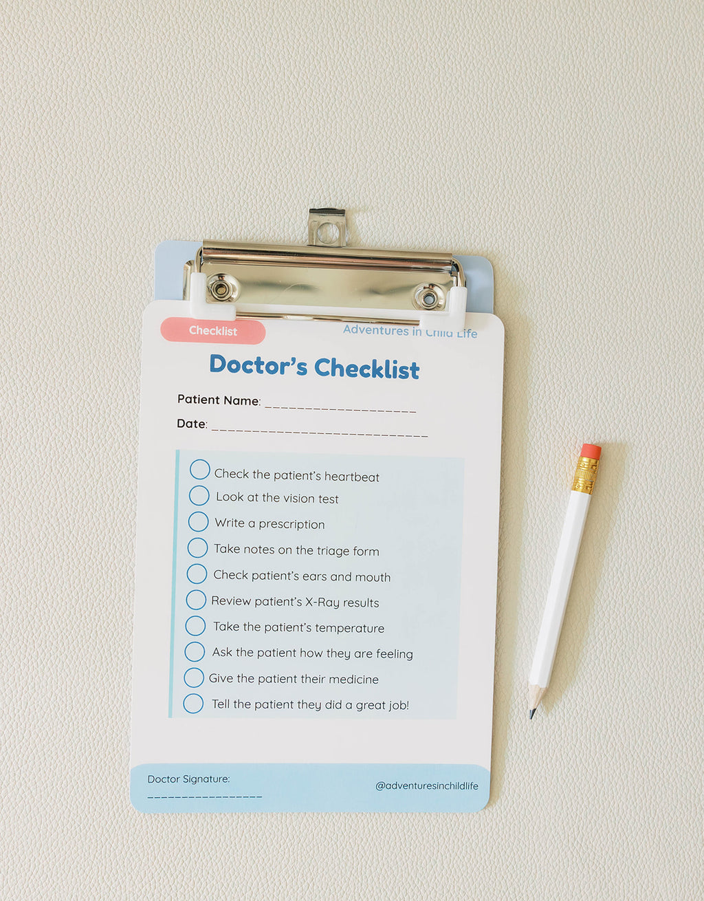 Kids Doctor Pretend Play Kit | Medical Play Cards, Clipboard, Pencil, Stickers
