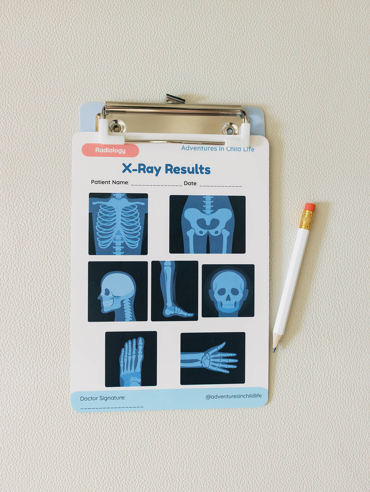 Kids Doctor Pretend Play Kit | Medical Play Cards, Clipboard, Pencil, Stickers