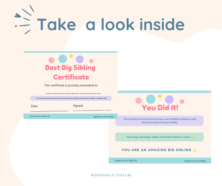NICU Big Sibling Certificate Award | Child Life Specialist (Digital Download)