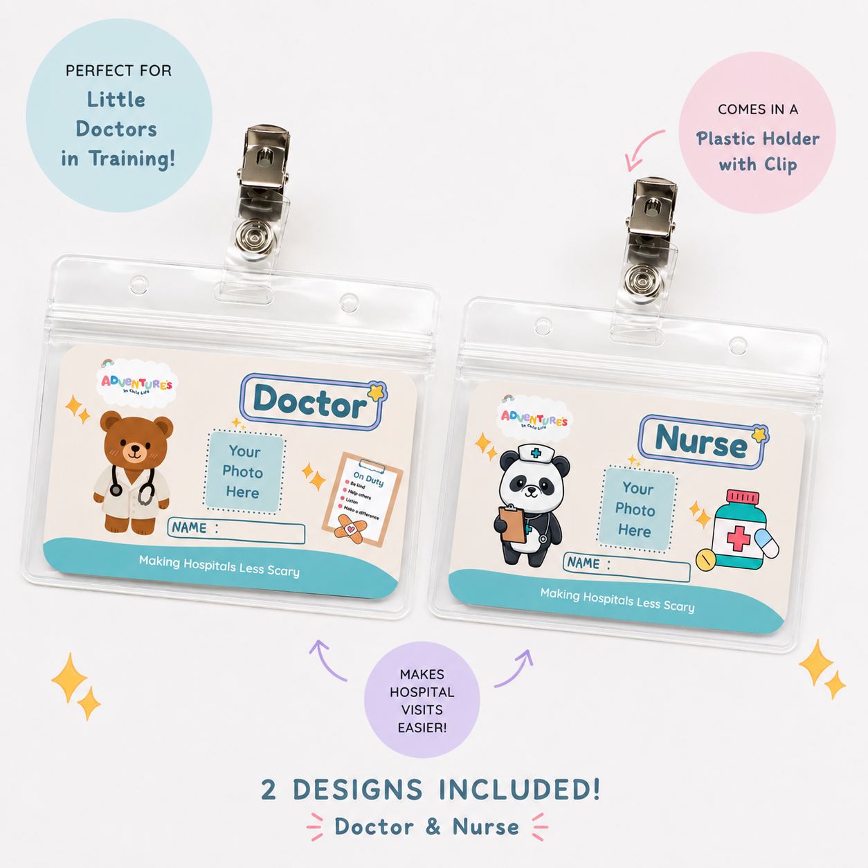Reversible Doctor & Nurse Badge for Kids | Pretend Play Hospital Badge | Medical Role Play | Kids ID Badge Clip