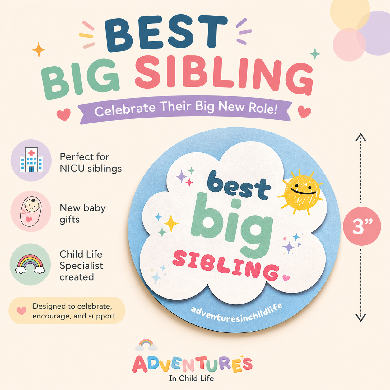 Best Big Sibling Sticker | New Baby Gift | NICU Sibling Gift | Big Brother Big Sister Reward Sticker | Child Life Specialist Created