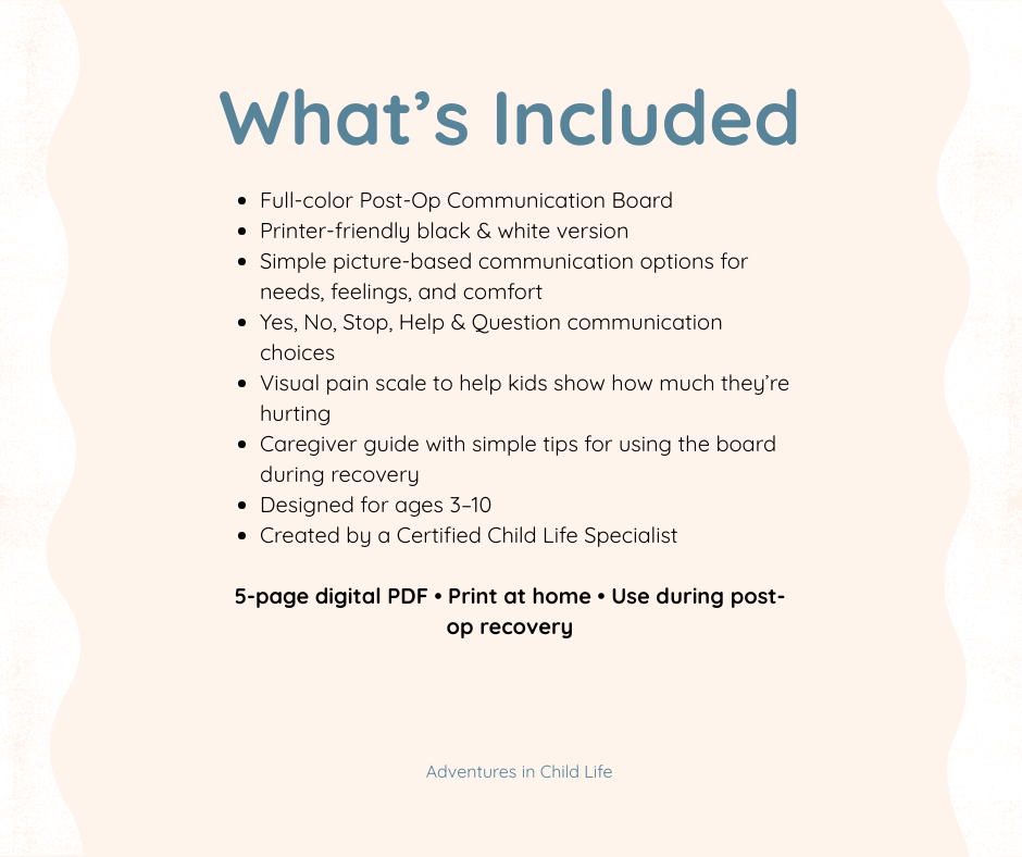 Post-Op Communication Board for Kids | Surgery Recovery Printable